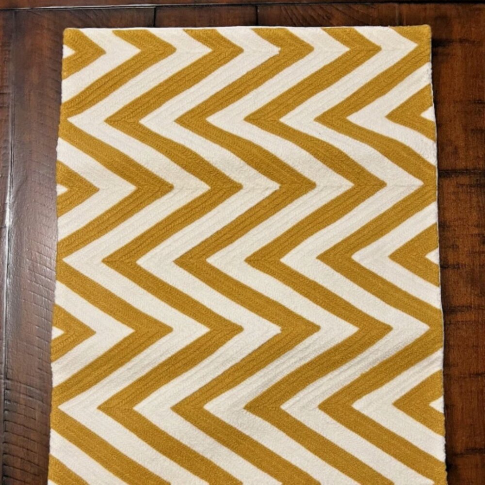 NEW 16x26" Pottery Barn Gold Narrow Chevron Crewel Embroidered Lumbar Pillow